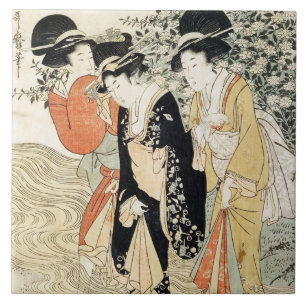 Azulejo Tres chicas que se baten en un río, de la 'moda