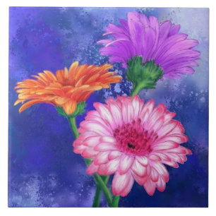 Azulejo Tres colores Gerberas Tile - Pintura