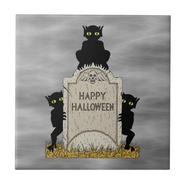 Azulejo Tres diablillos Feliz Halloween (Frente)