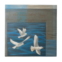 Tres gaviotas blancas volando sobre el agua