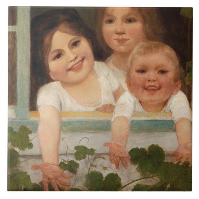 Azulejo Tres hijos en la ventana (Frente)