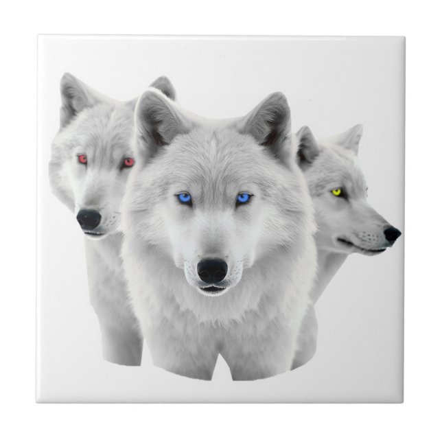 Azulejo Tres lobos blancos (Frente)