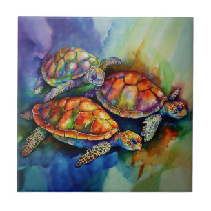 Azulejo Tres magníficas tortugas migran en mares tormentos