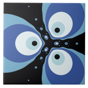 Azulejo Tres peces azules hablando arte fractal moderno
