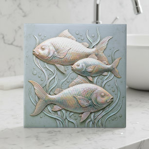 Azulejo Tres peces relieve baso opalescente D1221