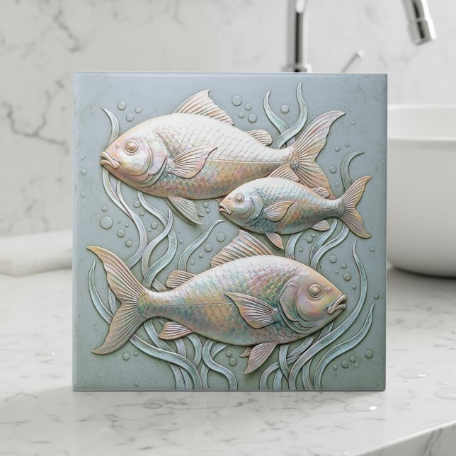 Azulejo Tres peces relieve baso opalescente D1221 (Subido por el creador)