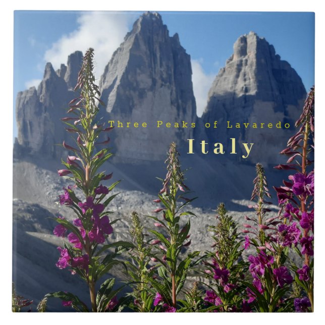 Azulejo Tres picos de Lavaredo Wildflowers Italia (Frente)