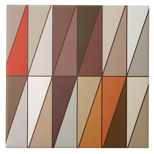 Azulejo Triángulos geométricos, beige, Brown, rojo, oro (Frente)