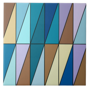 Azulejo Triángulos geométricos modernos, azul y café marró