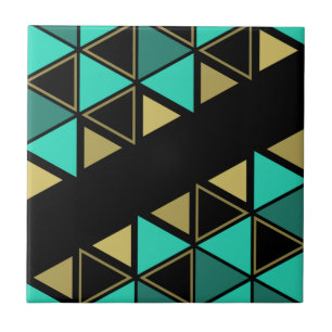 Azulejo Triángulos geométricos retro Turquoise Gold