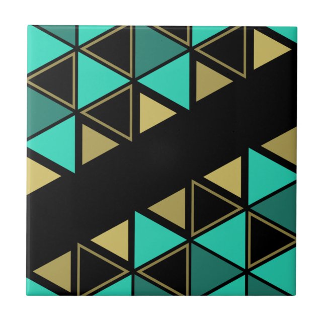 Azulejo Triángulos geométricos retro Turquoise Gold (Frente)