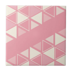 Azulejo Triángulos geométricos retro vainilla rosa