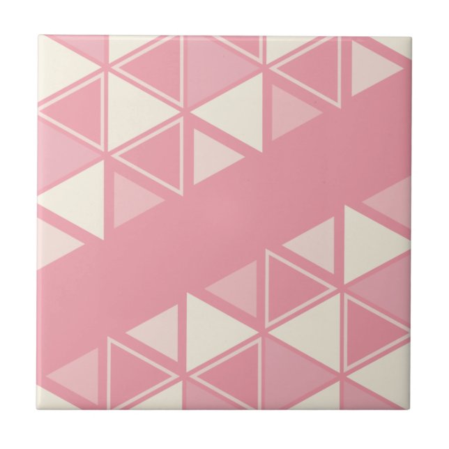 Azulejo Triángulos geométricos retro vainilla rosa (Frente)