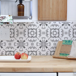 Azulejo Tribal Aztec Gray White Geométrico Ikat Boho