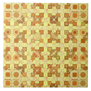 Azulejo Tribal Batik - amarillo dorado, marrón y marrón