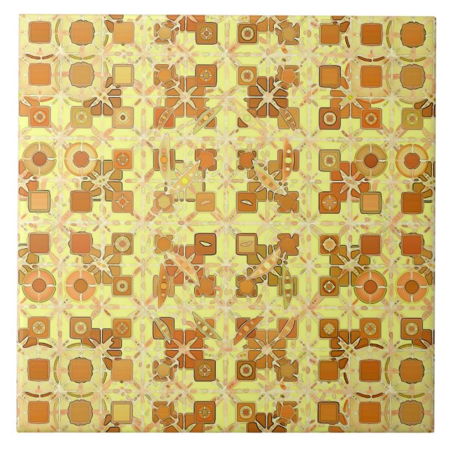 Azulejo Tribal Batik - amarillo dorado, marrón y marrón (Frente)