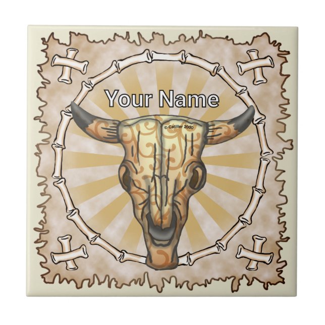 Azulejo Tribal Cow Skull (Frente)