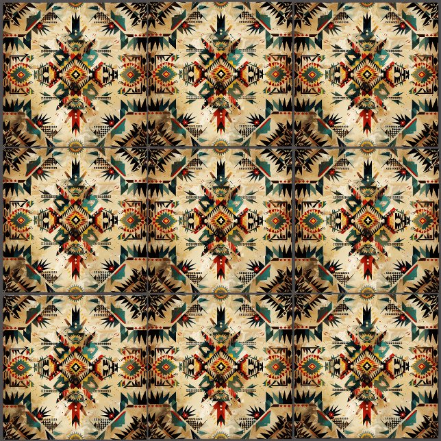 Azulejo Tribu de arte étnico nativa estadounidense (Native American Ethnic Art Tribe Pattern Vintage southwestern aztic usa culture traditional indian)