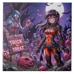 Azulejo Trick o Treat Halloween Zombis con el cerebro
