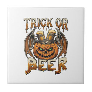 Azulejo Trick Or Beer Halloween Calabaza Esqueleto Alas Ta