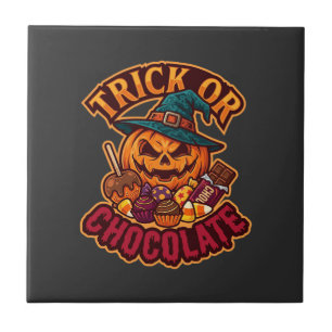 Azulejo Trick Or Chocolate Halloween Calabaza Sombrero de