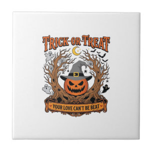 Azulejo Trick Or Treat Halloween Calabaza Bruja Sombrero E