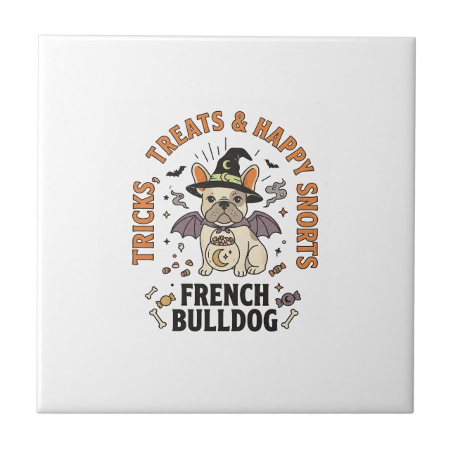 Azulejo Trickster Bulldog Francés de Halloween (Frente)