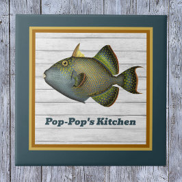 Azulejo Triggerfish en oro Verde azulado profundo y Naranj