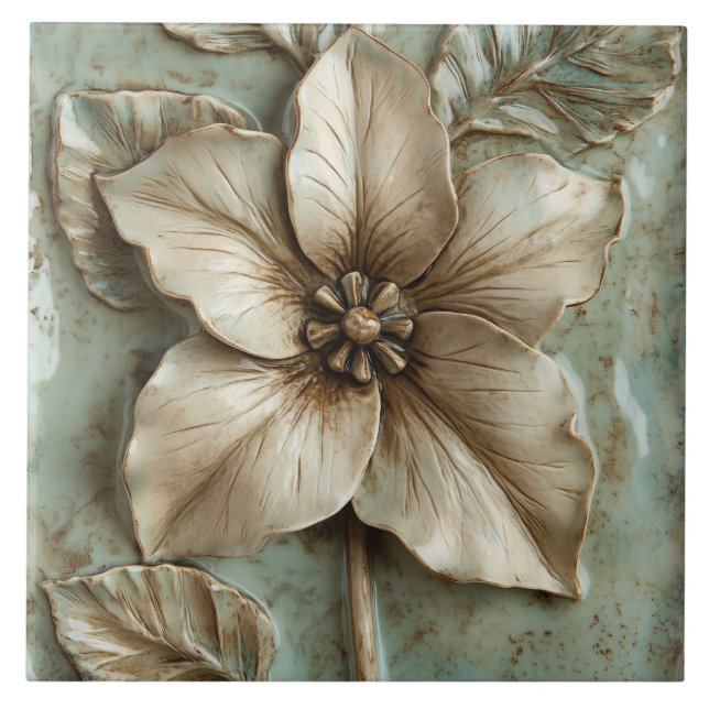 Azulejo Trillium Botanum Floral Faux Relief (Frente)