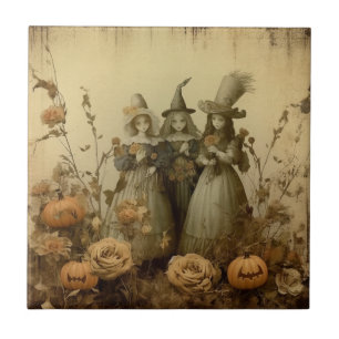 Azulejo Trío de Brujas Góticas Antiguas Rosas de Otoño