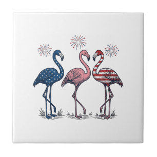 Azulejo Trío de Flamencos Patrióticos Diseño de Grabado Vi