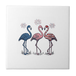 Azulejo Trío de Flamencos Patrióticos Diseño de Grabado Vi