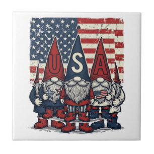 Azulejo Trío de gnomos patrióticos de EE. UU. Diseño vecto