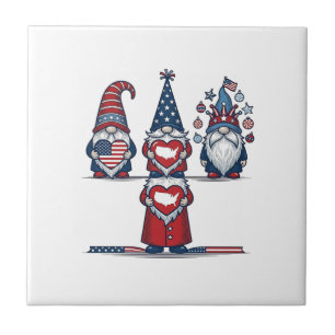 Azulejo Trío de gnomos patrióticos diseño vectorial vintag