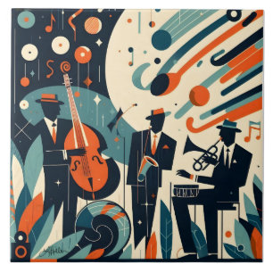 Azulejo Trío de Jazz de la Era Moderna de Mitad de Siglo