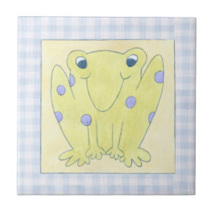 Azulejo Trío de ranas en Gingham Cloth