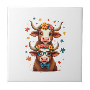 Azulejo Trío de vacas Highland vintage autismo asomándose