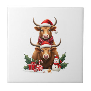 Azulejo Trío de vacas navideñas vintage de las Tierras Alt