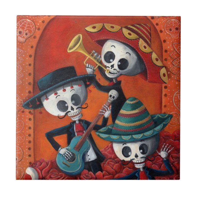 Azulejo Trío del Mariachi de Dia de Los Muertos Skeleton (Frente)