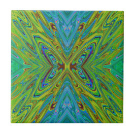 Azulejo Trippy Chartreuse y Blue Abstract Butterfly