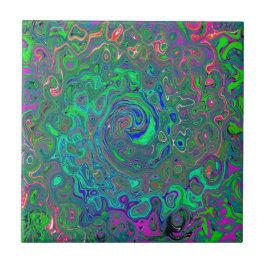 Azulejo Trippy Chartreuse y Blue Retro Liquid Swirl