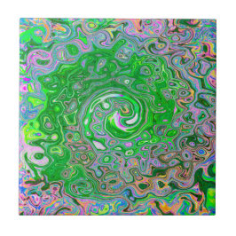 Azulejo Trippy Lime Green y Pink Resumen Swirt Retro