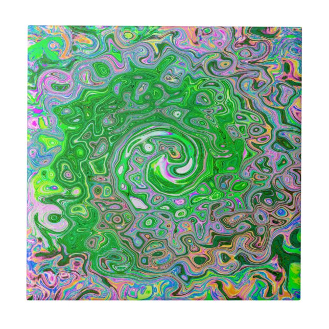 Azulejo Trippy Lime Green y Pink Resumen Swirt Retro (Frente)