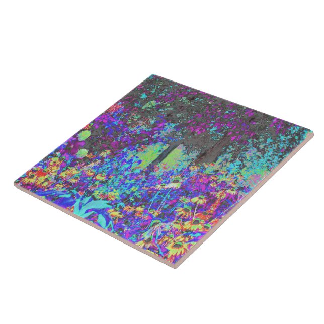 Azulejo Trippy Lime Green y Purple Garden Sunrise (Lado)