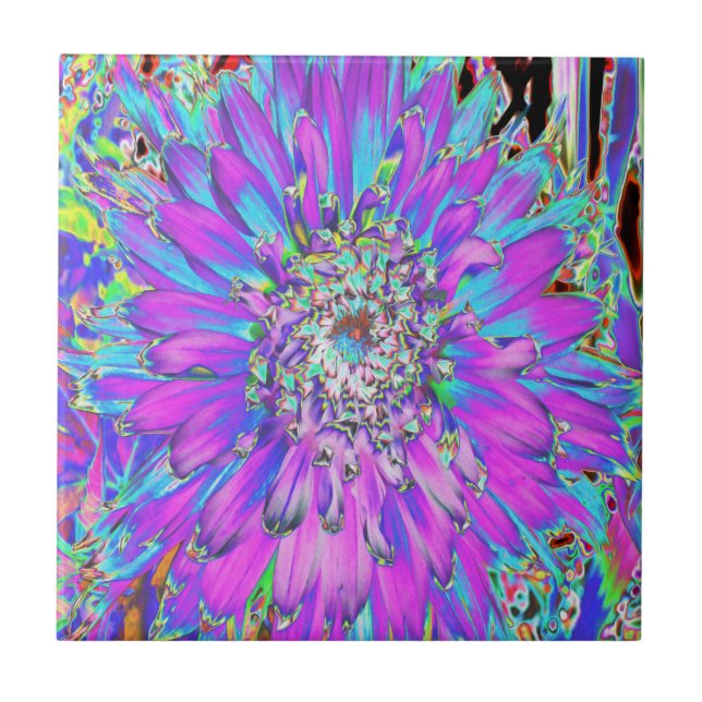 Azulejo Trippy Resumen Aqua, Lime Green y Purple Dahlia (Frente)
