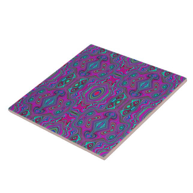 Azulejo Trippy Retro Magenta, Azul y Verde Abstracto (Lado)