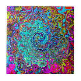Azulejo Trippy Sky Blue Abstract Retro Liquid Swirl