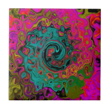Trippy Turquoise Resumen Retro Liquid Swirl
