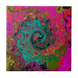 Azulejo Trippy Turquoise Resumen Retro Liquid Swirl