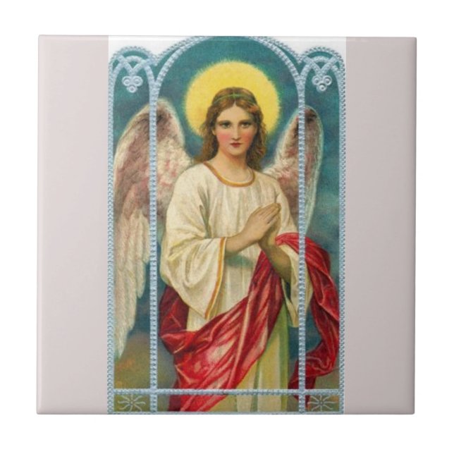 Azulejo Tríptico del ángel con cinta rosa (Frente)